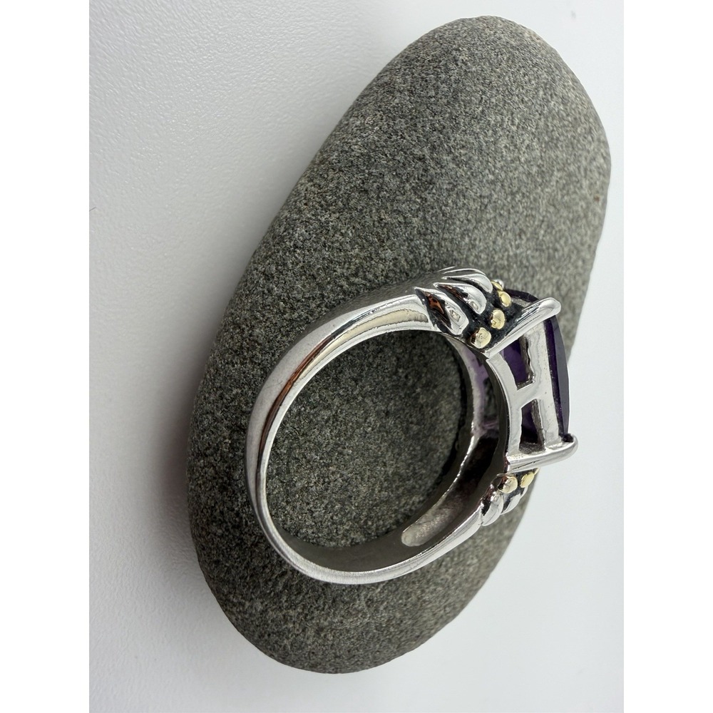 925 Sterling Silver Purple Glass Ring Two Tone Size 6.25 Statement - Picture 4 of 8